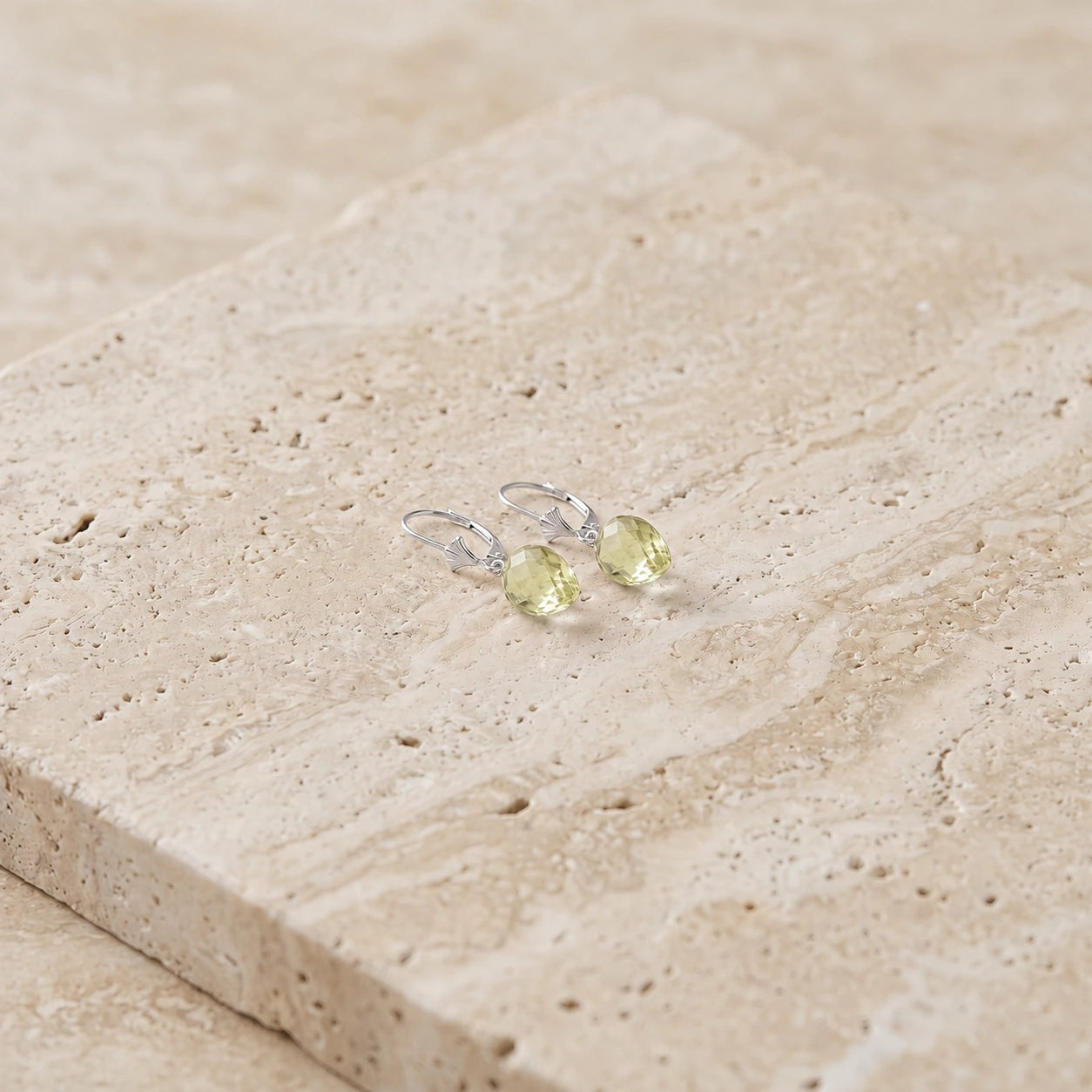 White Gold Earrings Lemon Quartz 10K — Ifigenia