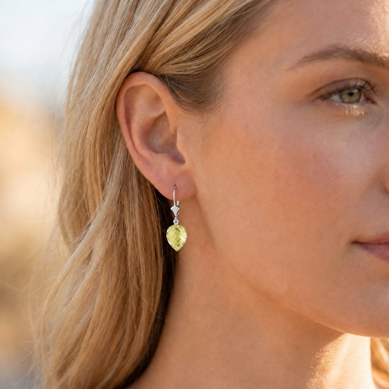 White Gold Earrings Lemon Quartz 10K — Ifigenia