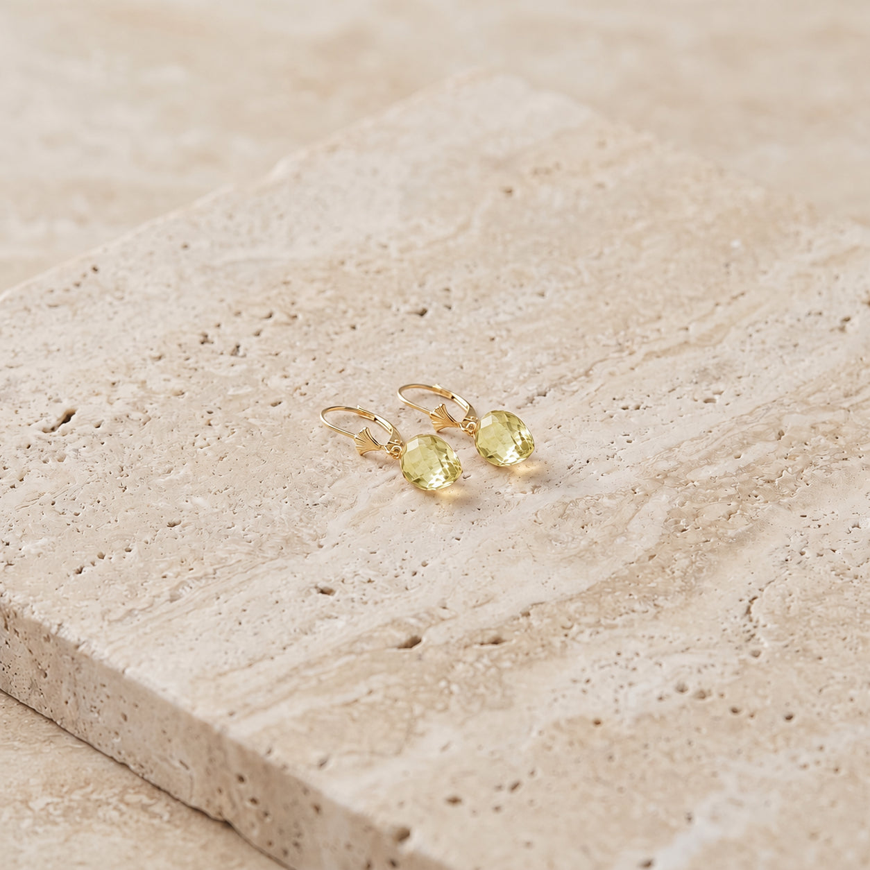 Yellow Gold Earrings Lemon Quartz 10K — Ifigenia