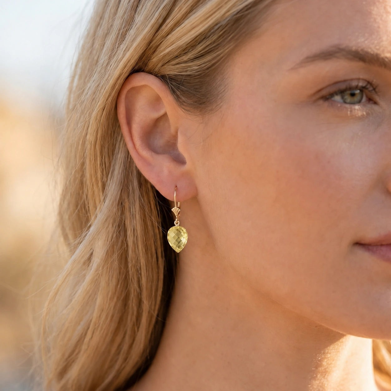 Yellow Gold Earrings Lemon Quartz 10K — Ifigenia
