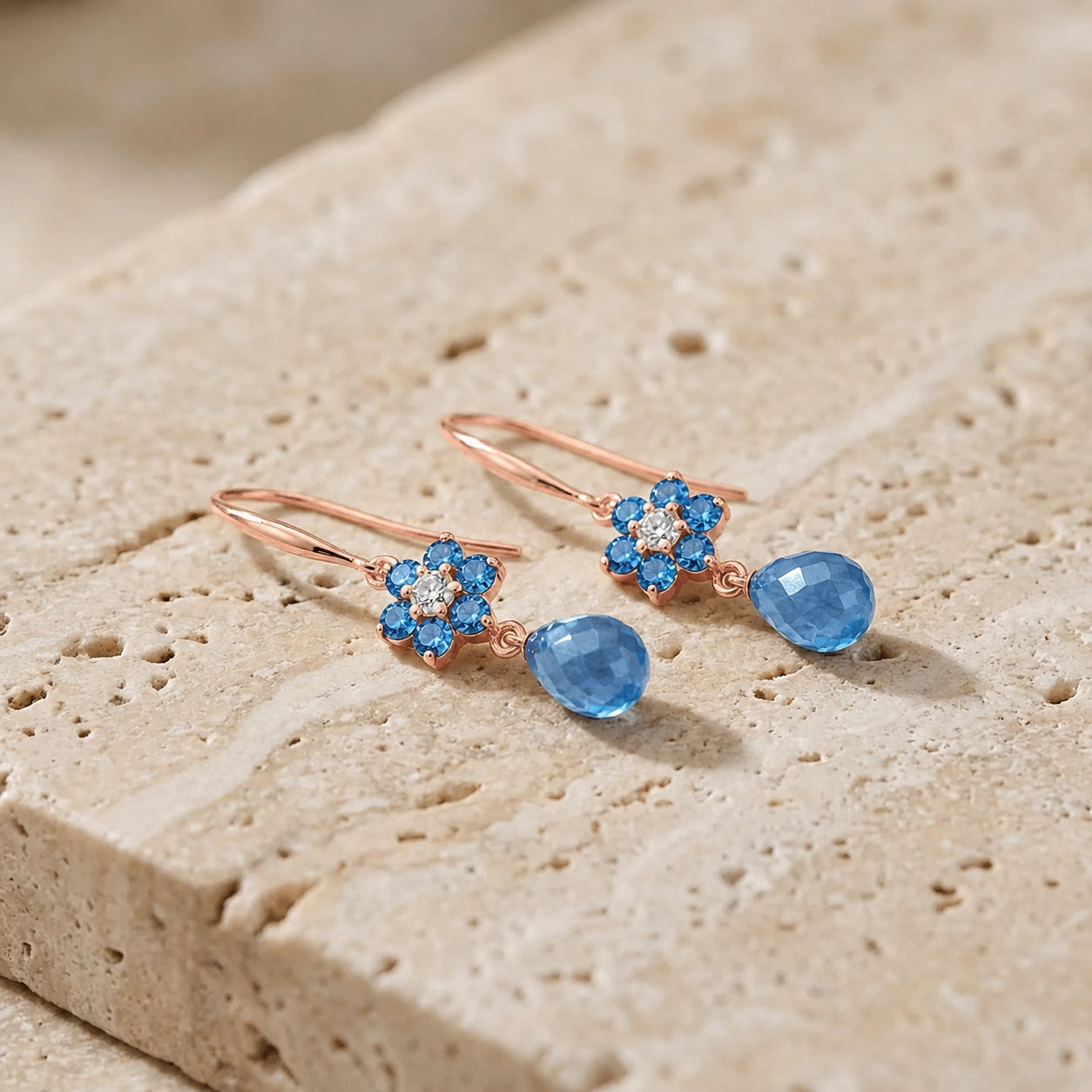 Rose Gold Diamond & Blue Topaz — Mariabattistina