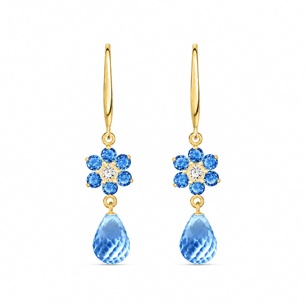 Yellow Gold Diamond & Blue Topaz — Mariabattistina