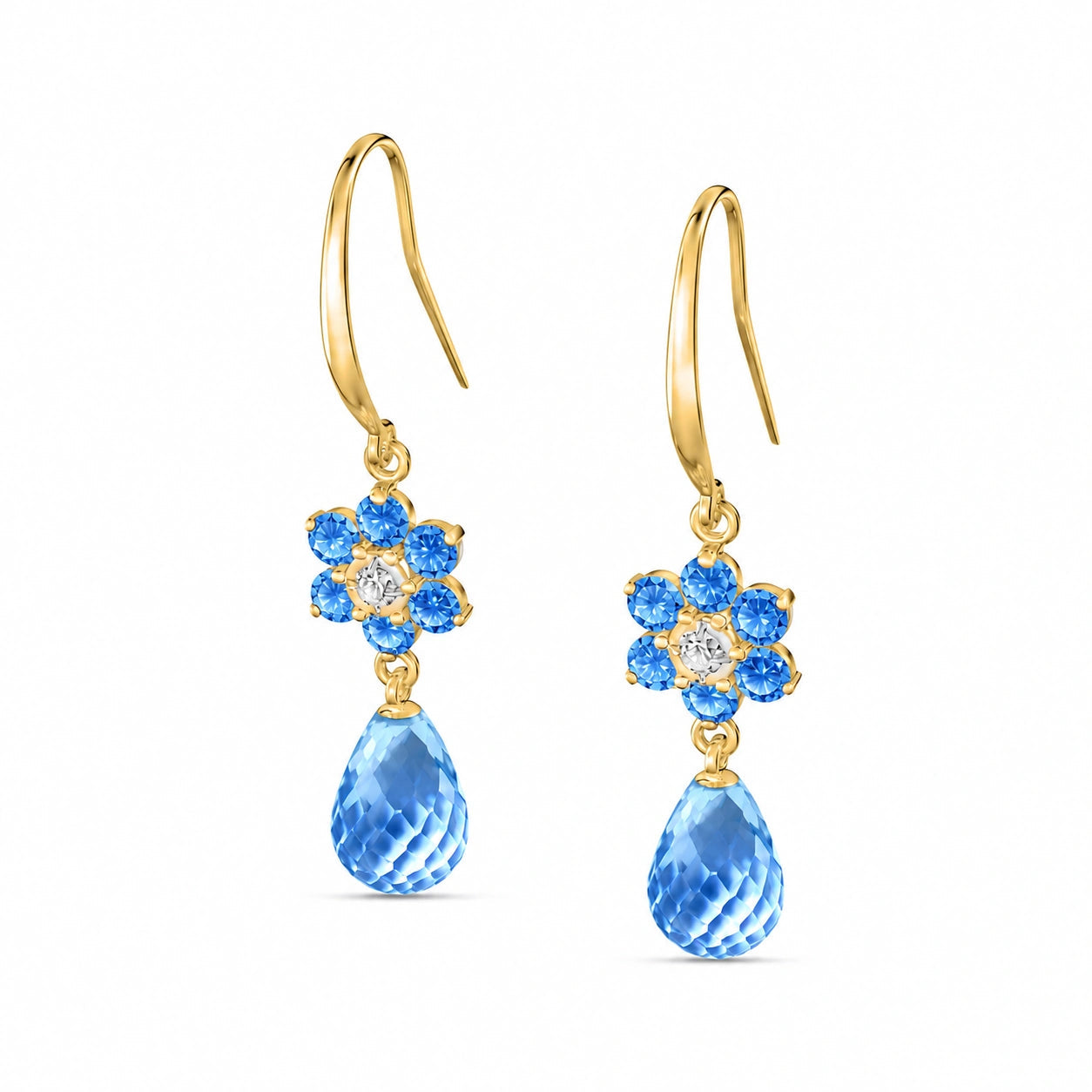 Yellow Gold Diamond & Blue Topaz — Mariabattistina