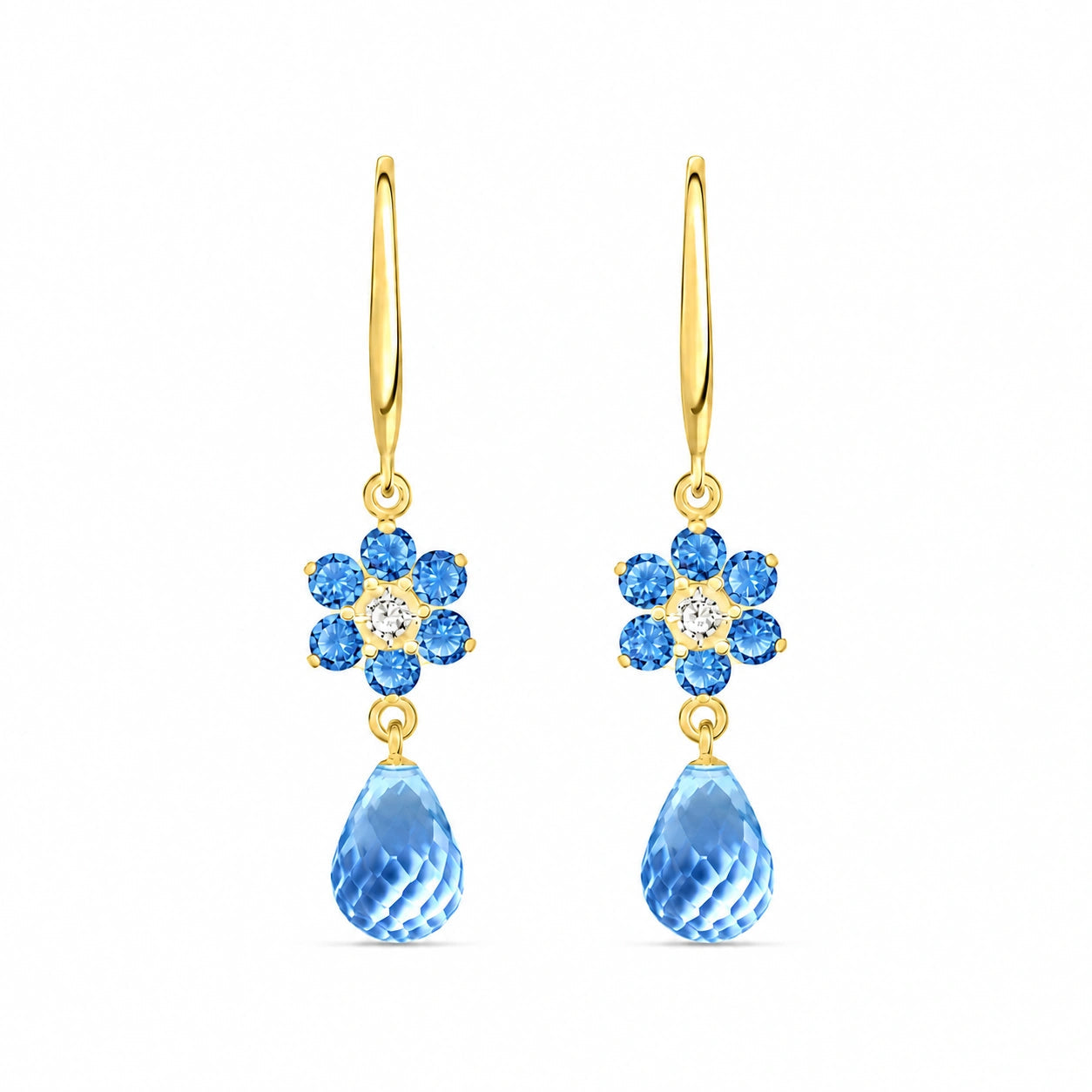 Yellow Gold Diamond & Blue Topaz — Mariabattistina