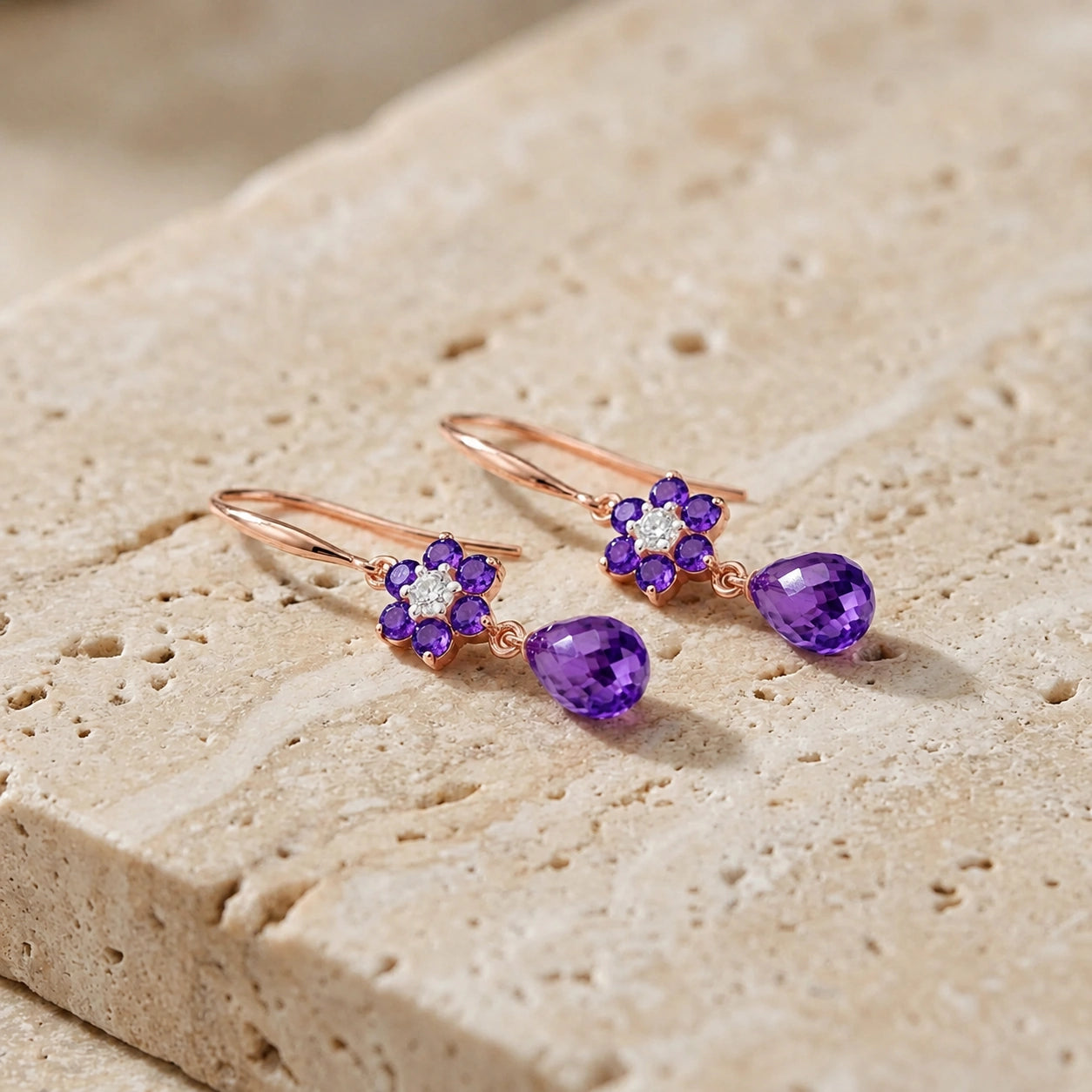 Rose Gold Belle Earrings Garnet 10K — Giulia