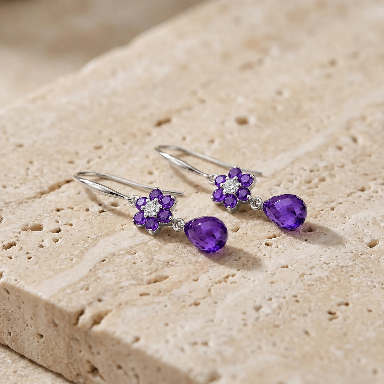 White Gold Belle Earrings Garnet 10K — Giulia