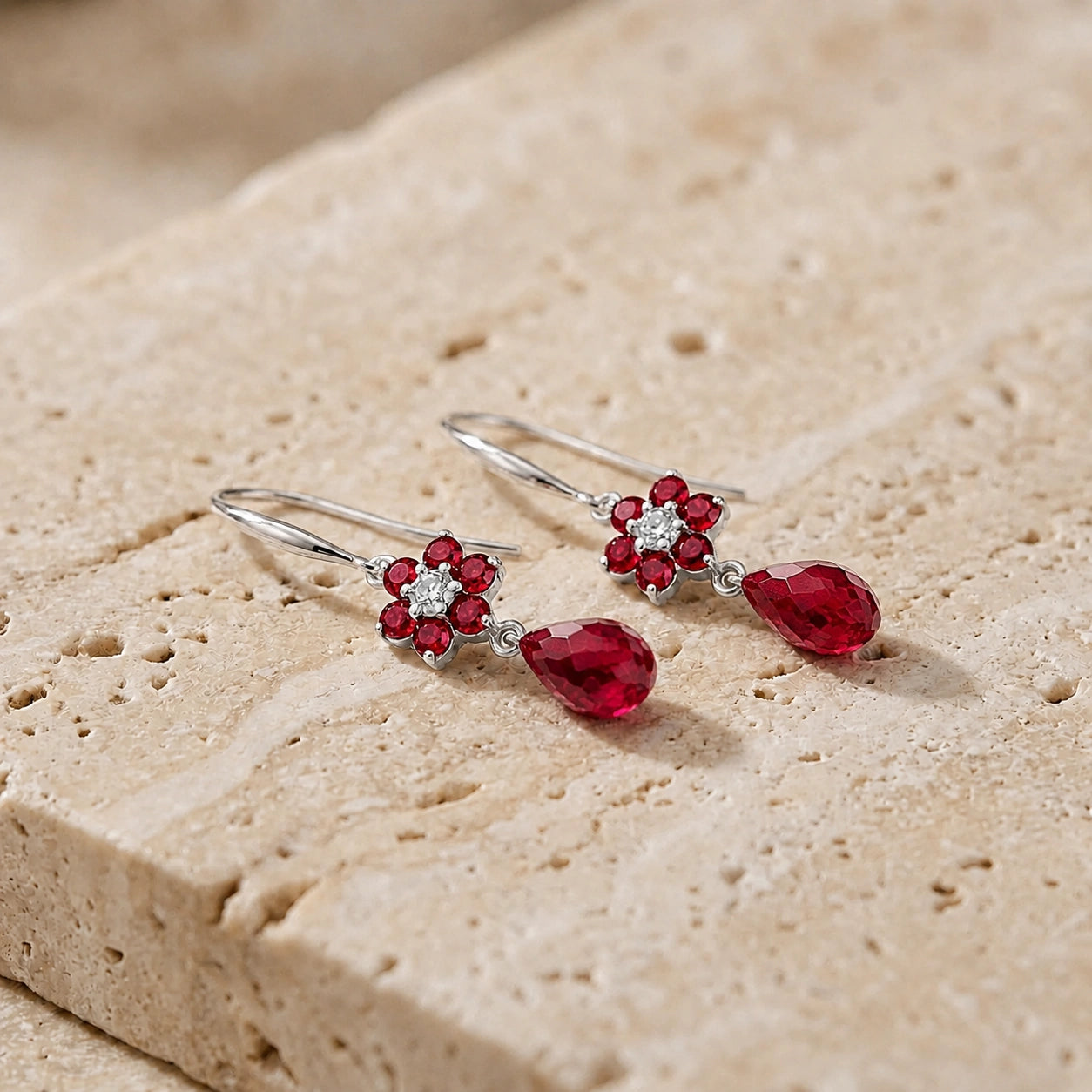 White Gold Belle Earrings Ruby 10K — Giulia
