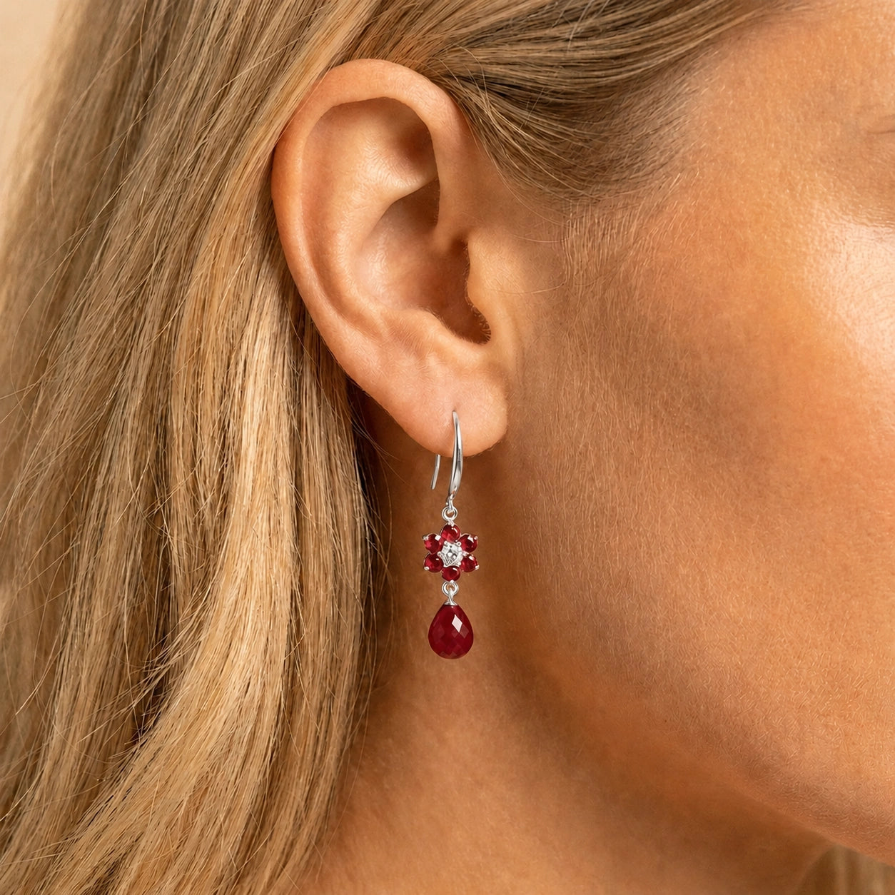 White Gold Belle Earrings Ruby 10K — Giulia