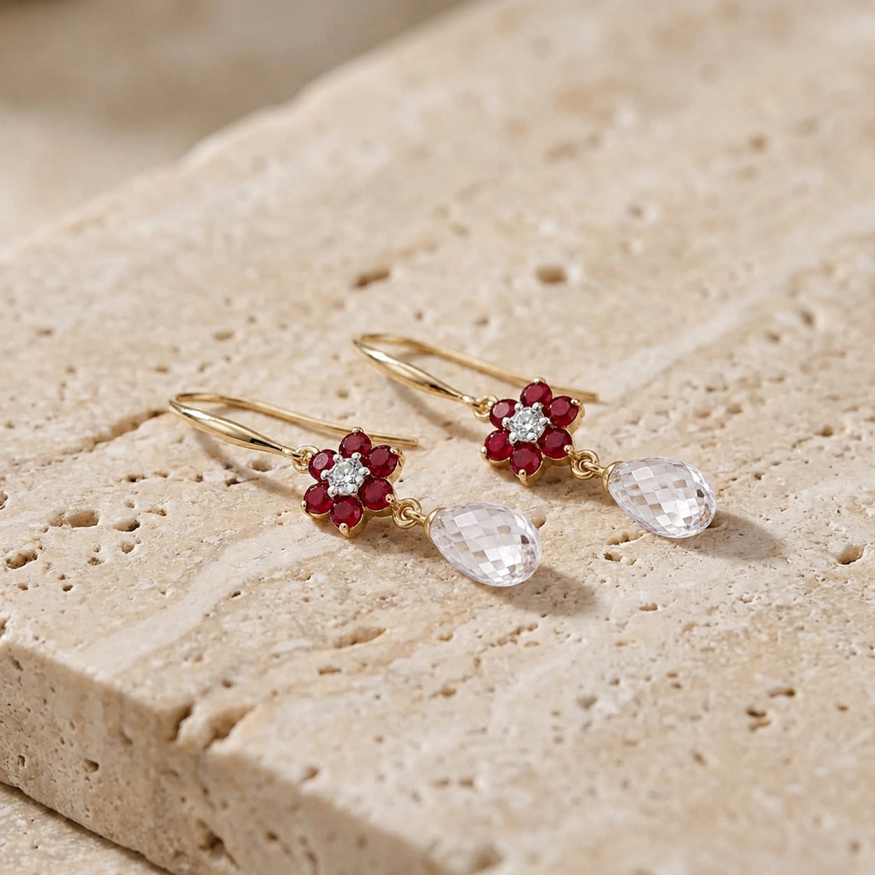 Yellow Gold Belle Earrings Ruby 10K — Giulia