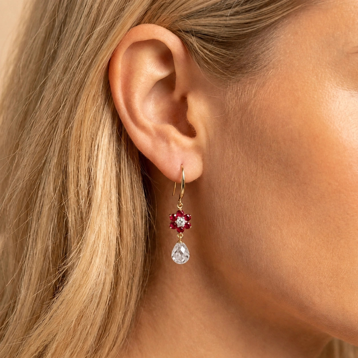 Yellow Gold Belle Earrings Ruby 10K — Giulia