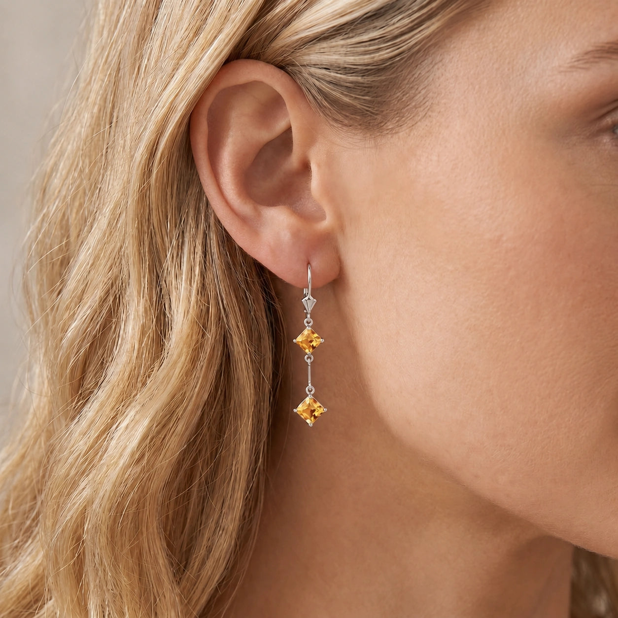 White Gold Signature Earrings Citrine 10K — Dalia