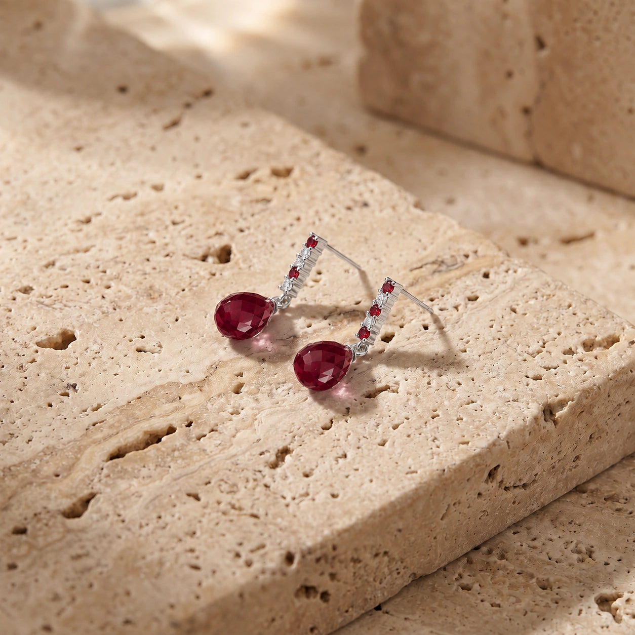 White Gold Earrings Ruby 10K — Nerina