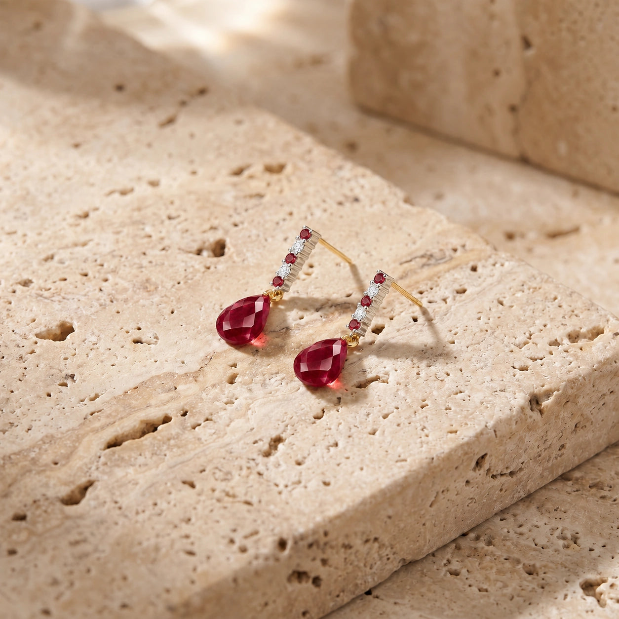 Yellow Gold Earrings Ruby 10K — Nerina
