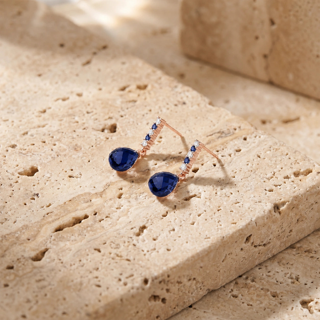 Rose Gold Earrings Sapphire 10K — Nerina