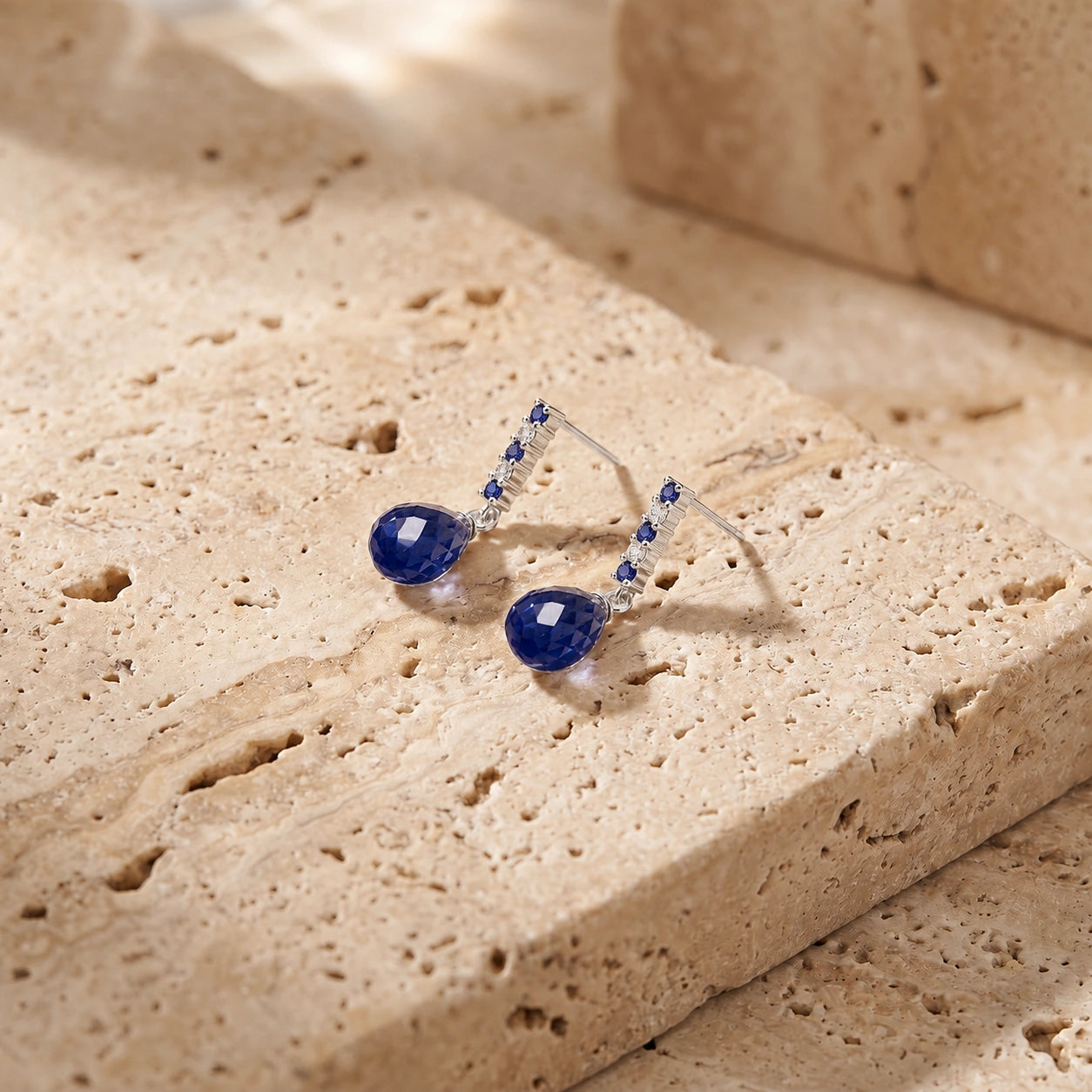 White Gold Earrings Sapphire 10K — Nerina