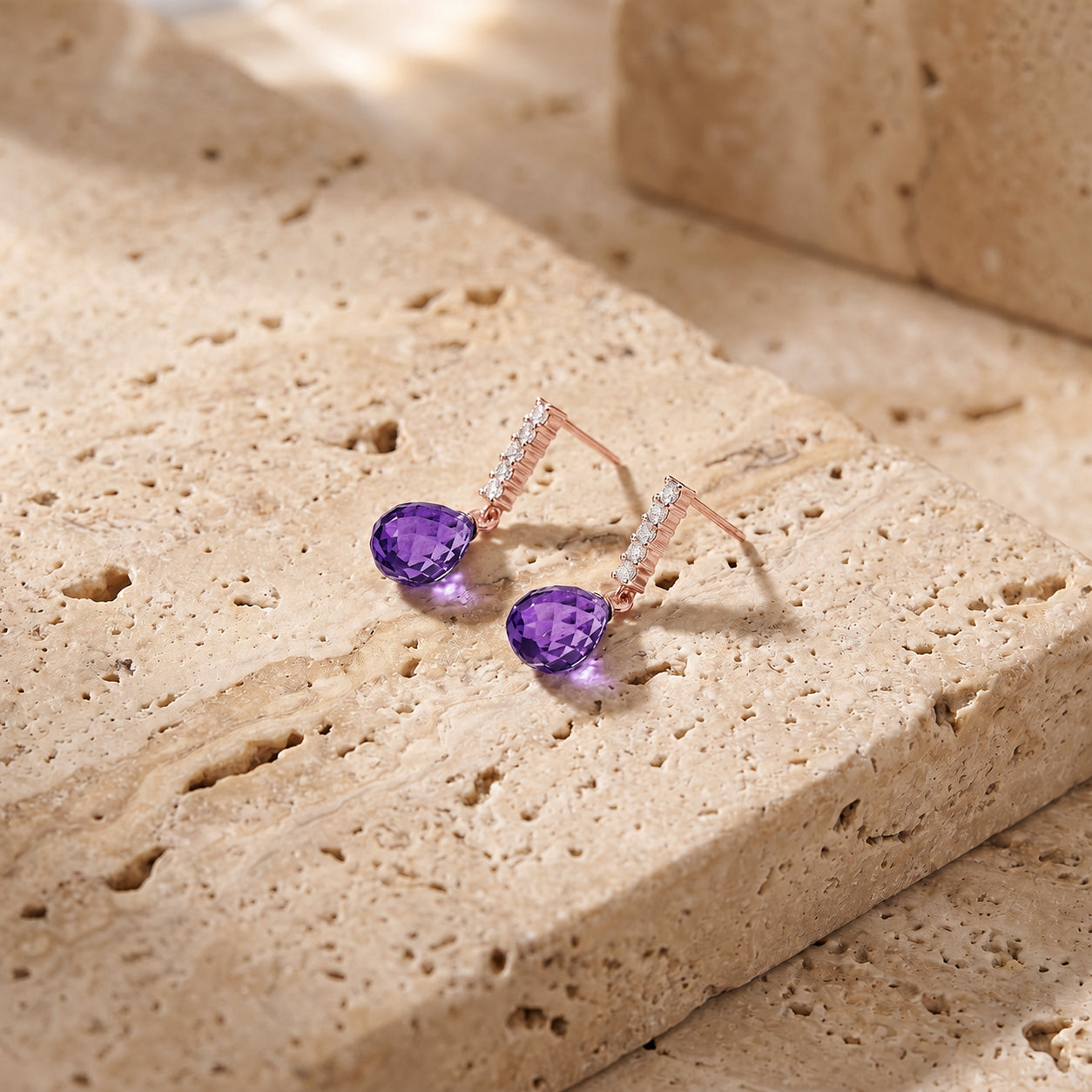 Rose Gold Earrings Amethyst 10K — Nerina