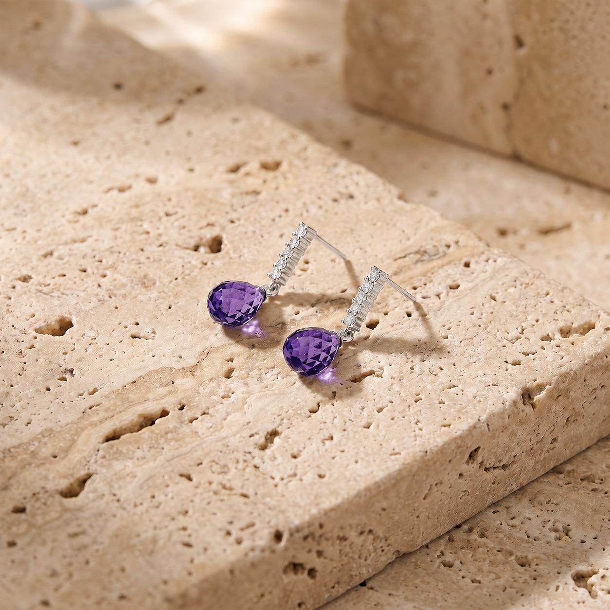 White Gold Earrings Amethyst 10K — Nerina