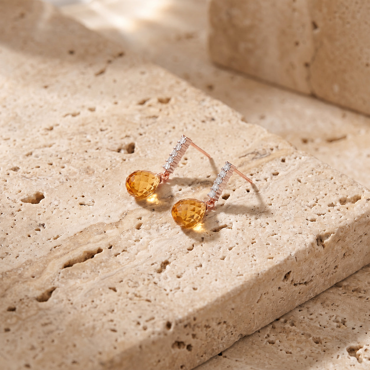 Rose Gold Earrings Citrine 10K — Nerina