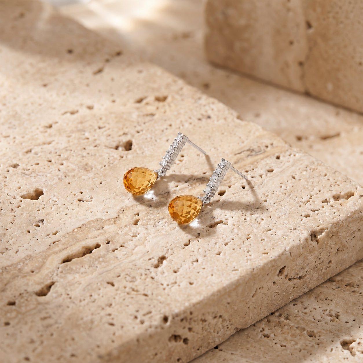 White Gold Earrings Citrine 10K — Nerina