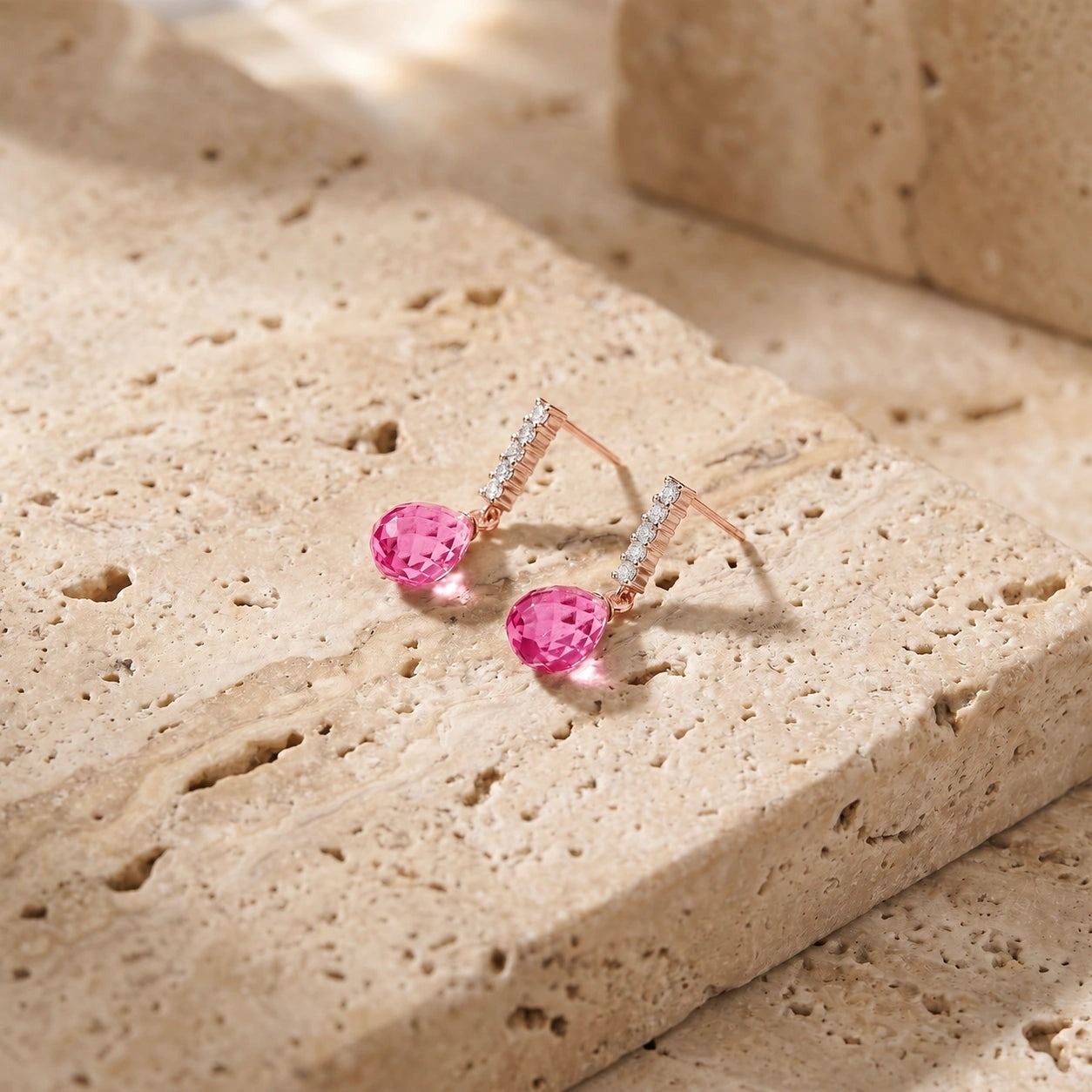 Rose Gold Earrings Pink Topaz 10K — Nerina