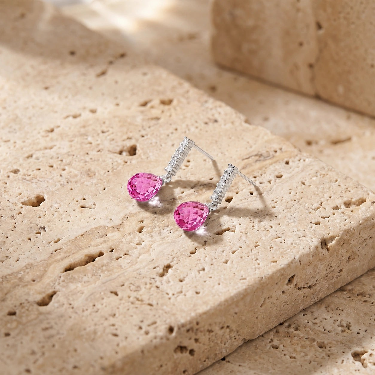 White Gold Earrings Pink Topaz 10K — Nerina