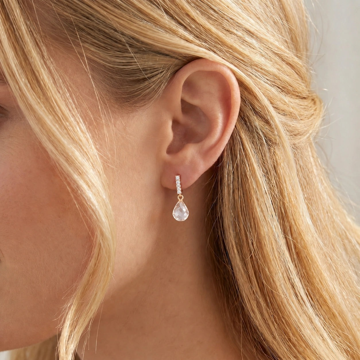 Rose Gold Earrings White Topaz 10K — Nerina