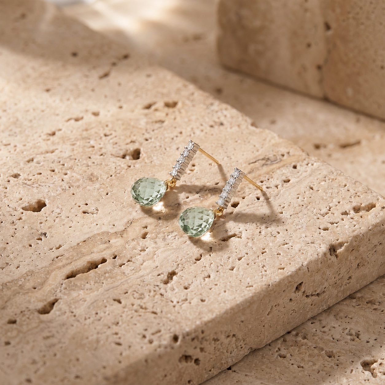 Yellow Gold Earrings White Topaz 10K — Nerina