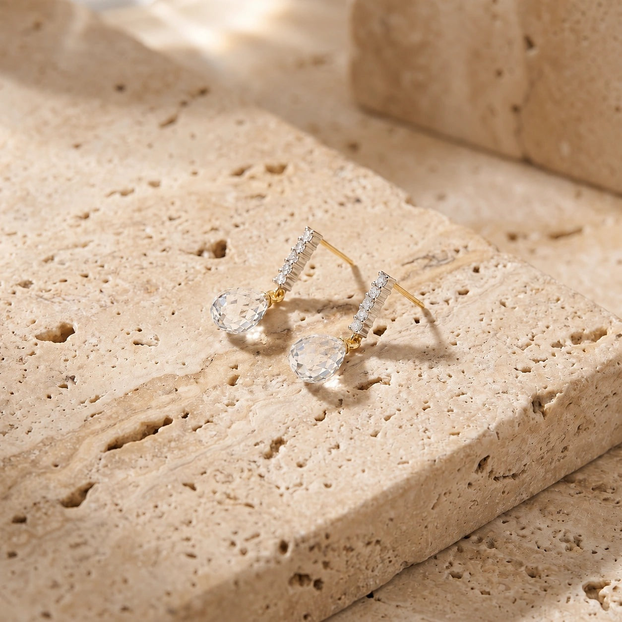 Yellow Gold Earrings White Topaz 10K — Nerina