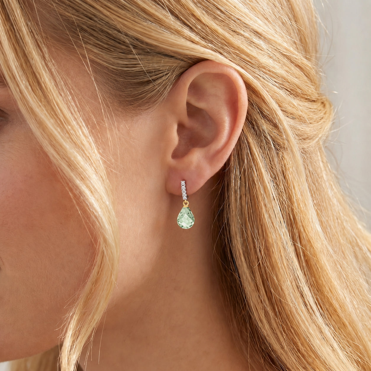 Yellow Gold Earrings White Topaz 10K — Nerina