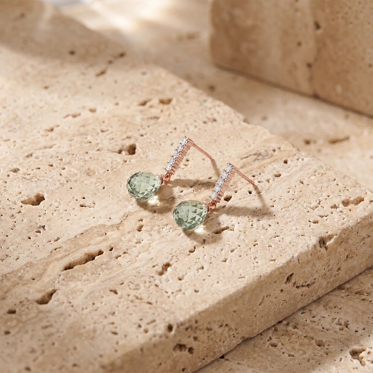 Rose Gold Earrings Green Amethyst 10K — Nerina