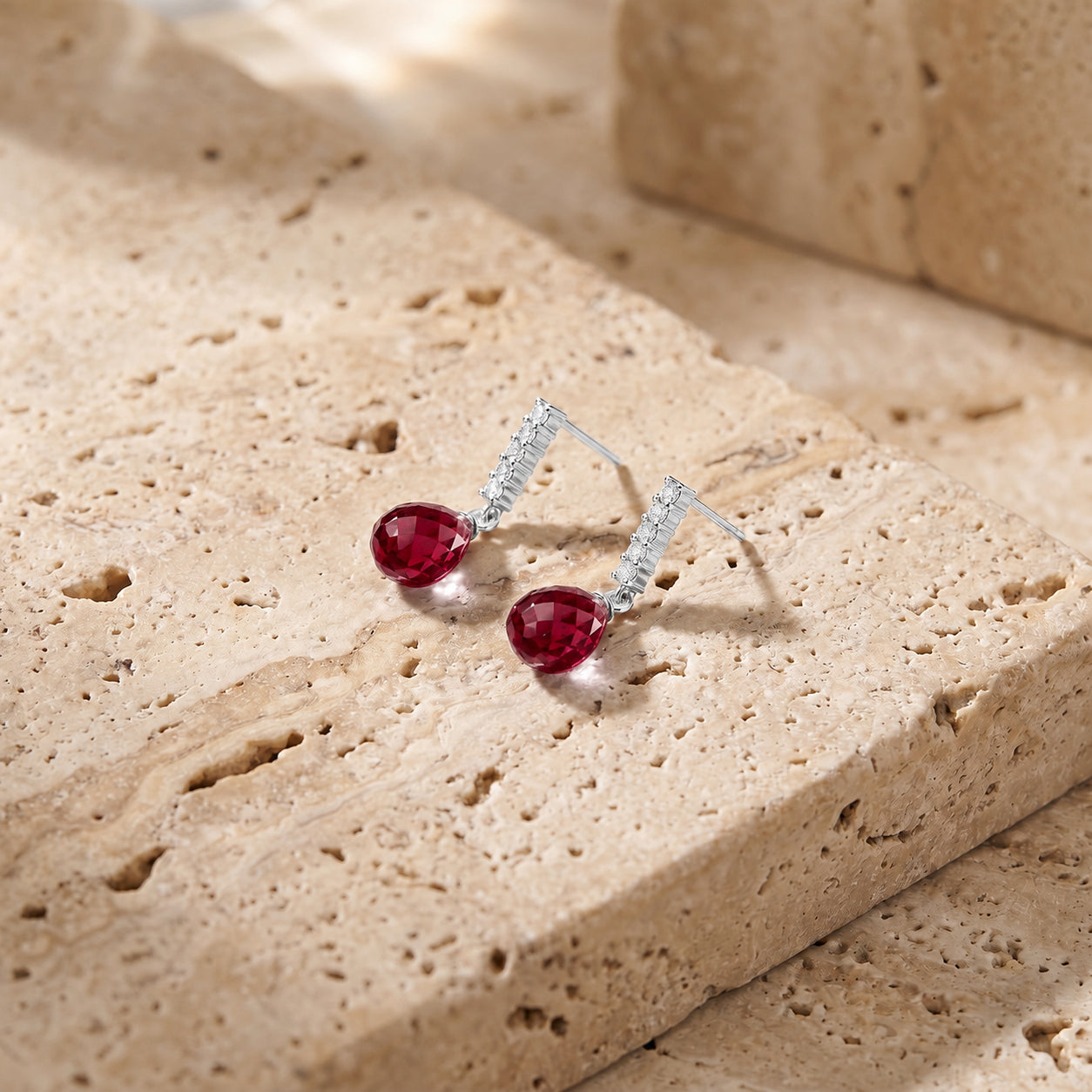White Gold Earrings Ruby 10K — Nerina