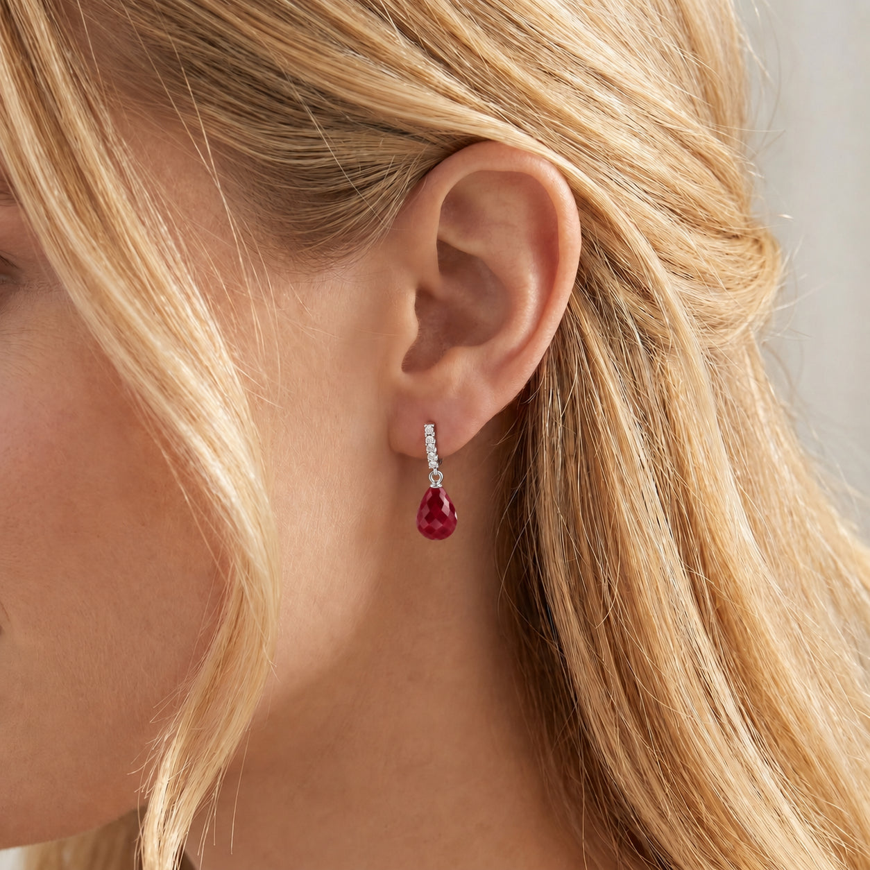 White Gold Earrings Ruby 10K — Nerina