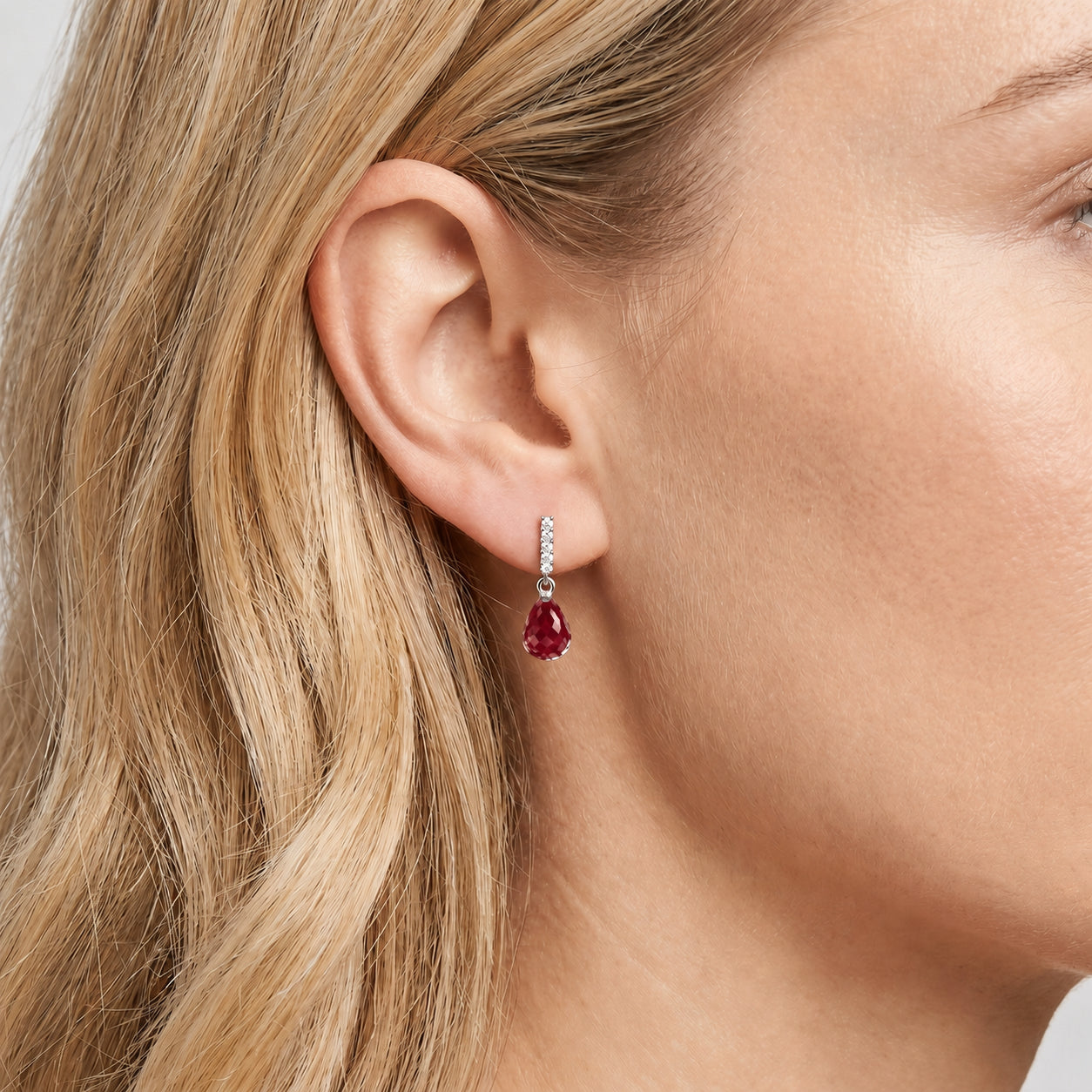 White Gold Earrings Ruby 10K — Nerina
