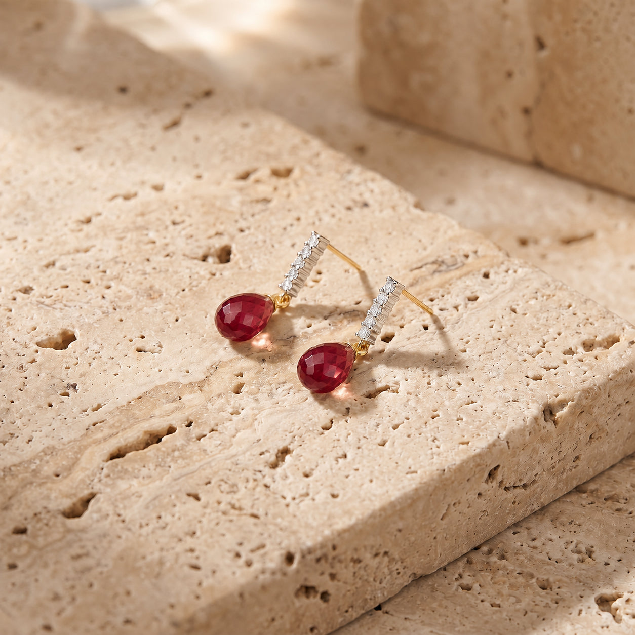 Yellow Gold Earrings Ruby 10K — Nerina