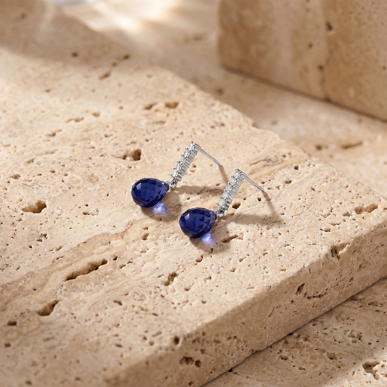White Gold Earrings Sapphire 10K — Nerina