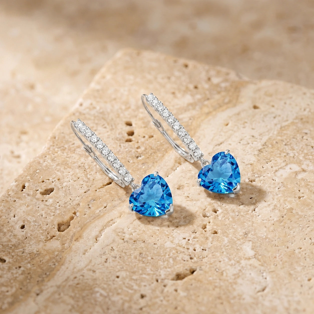 White Gold Grace Drop Earrings Blue Topaz 10K — Luna