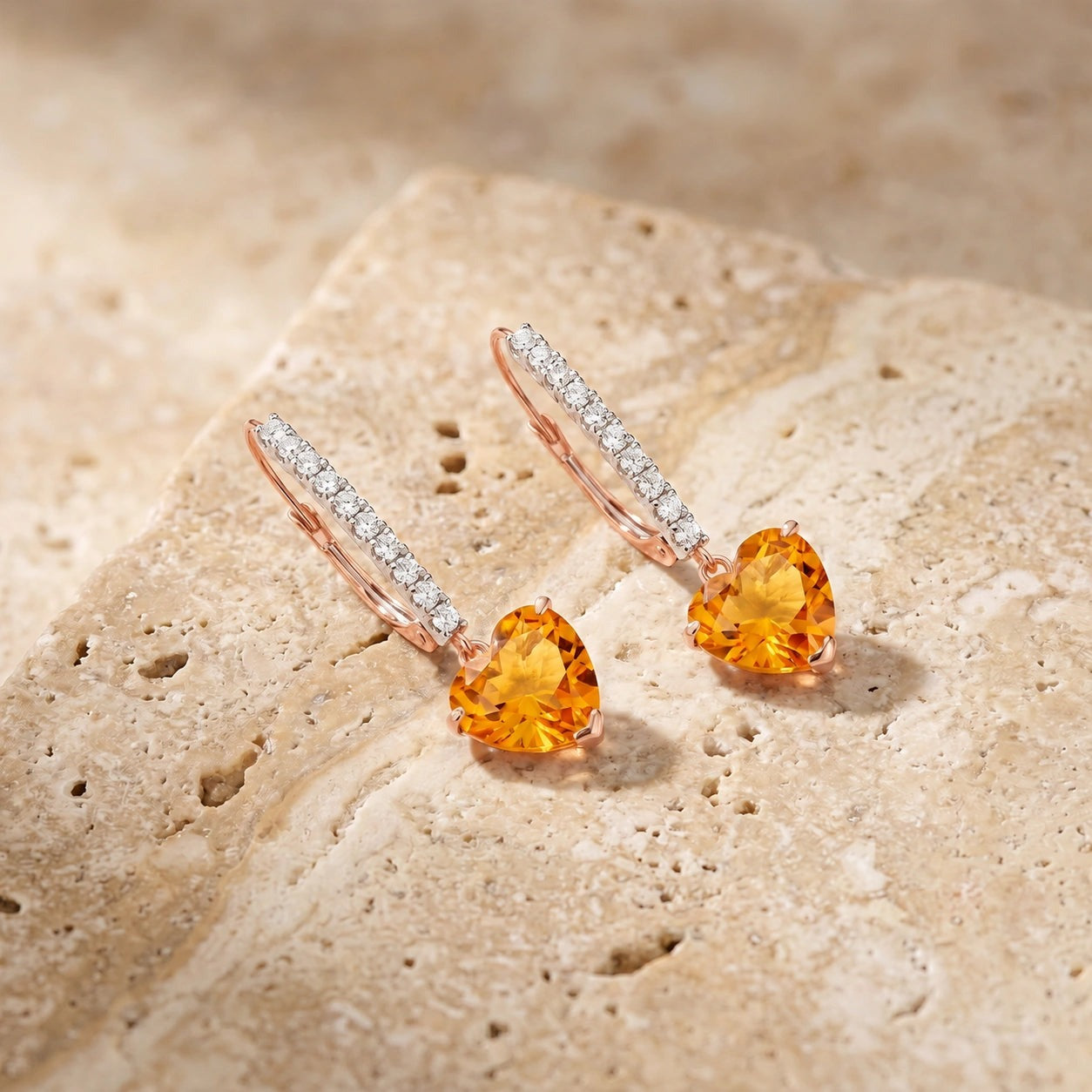 Rose Gold Grace Drop Earrings Citrine 10K — Luna