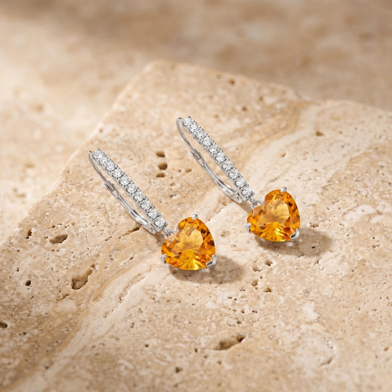White Gold Grace Drop Earrings Citrine 10K — Luna