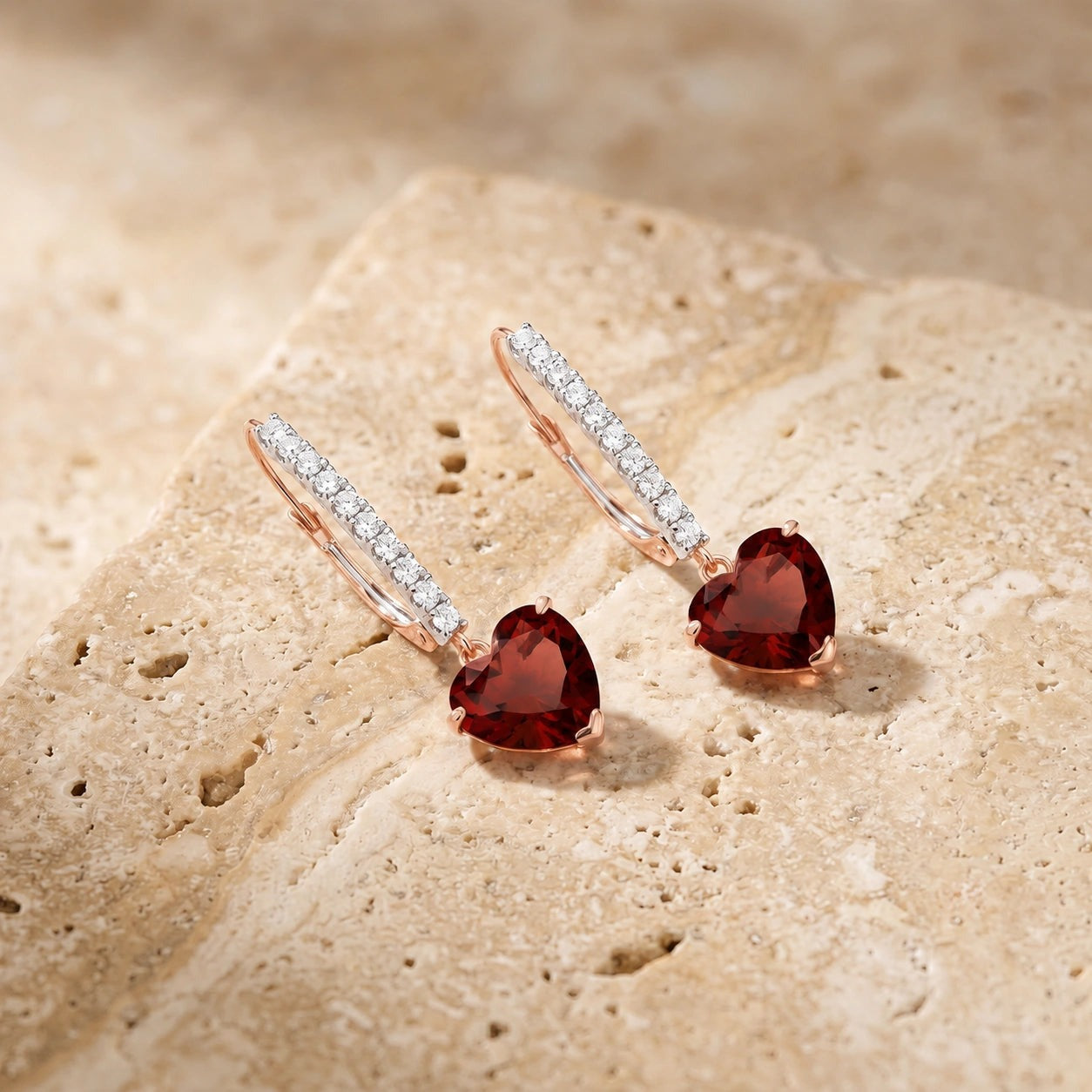 Rose Gold Grace Drop Earrings Garnet 10K — Luna