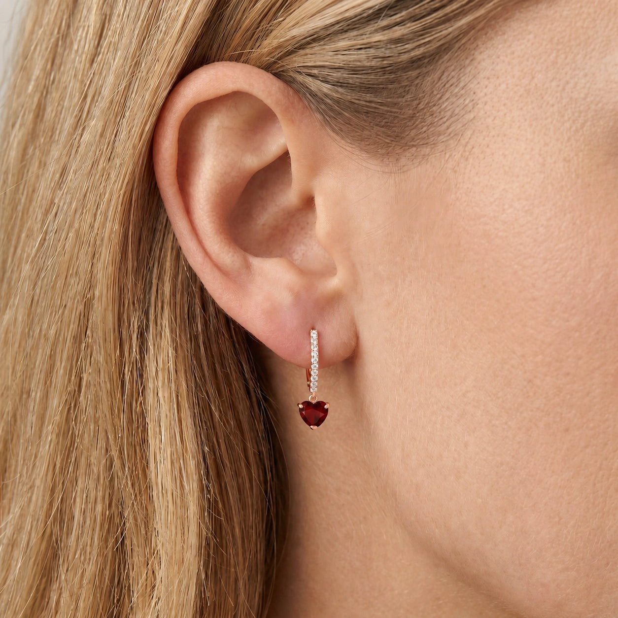 Rose Gold Grace Drop Earrings Garnet 10K — Luna