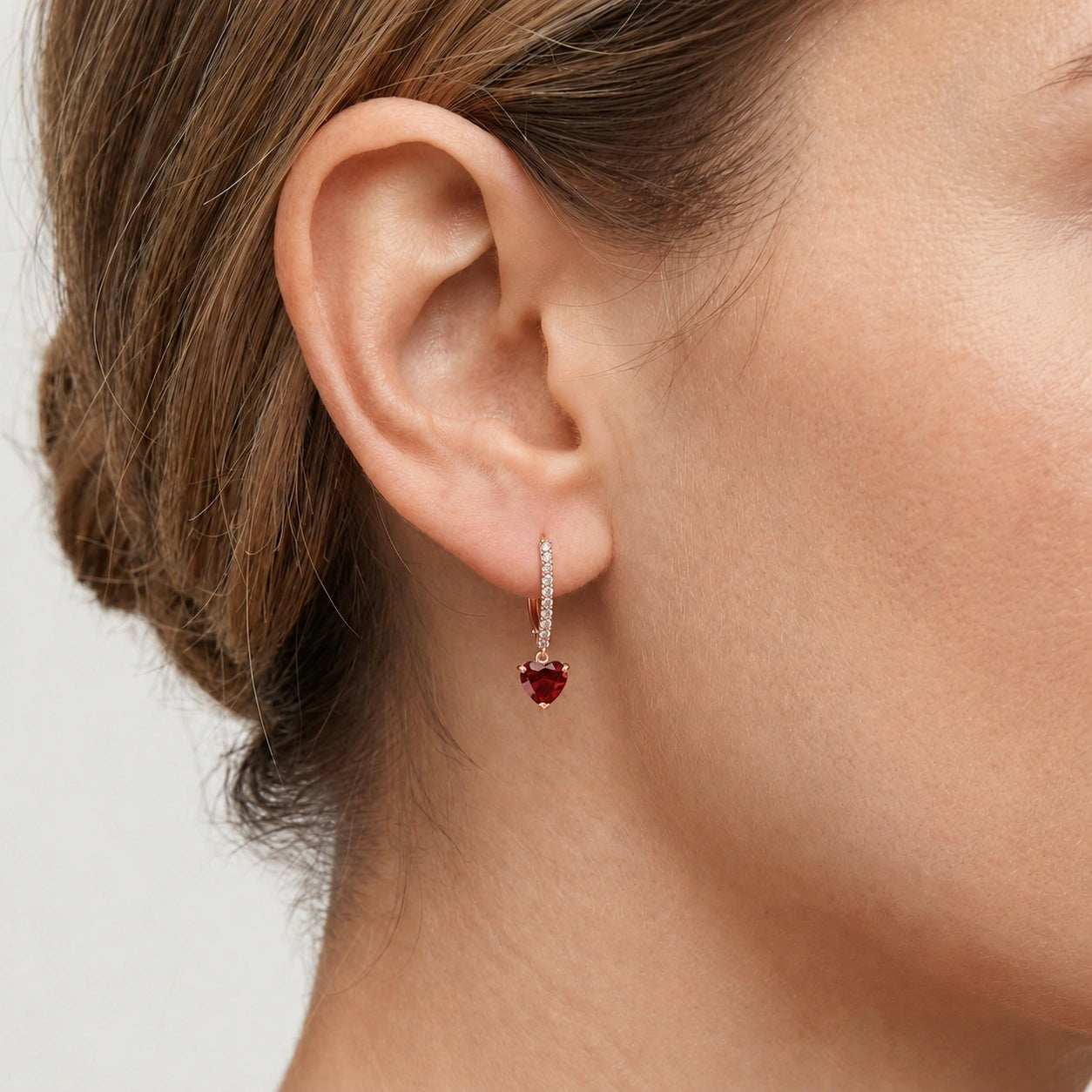 Rose Gold Grace Drop Earrings Garnet 10K — Luna