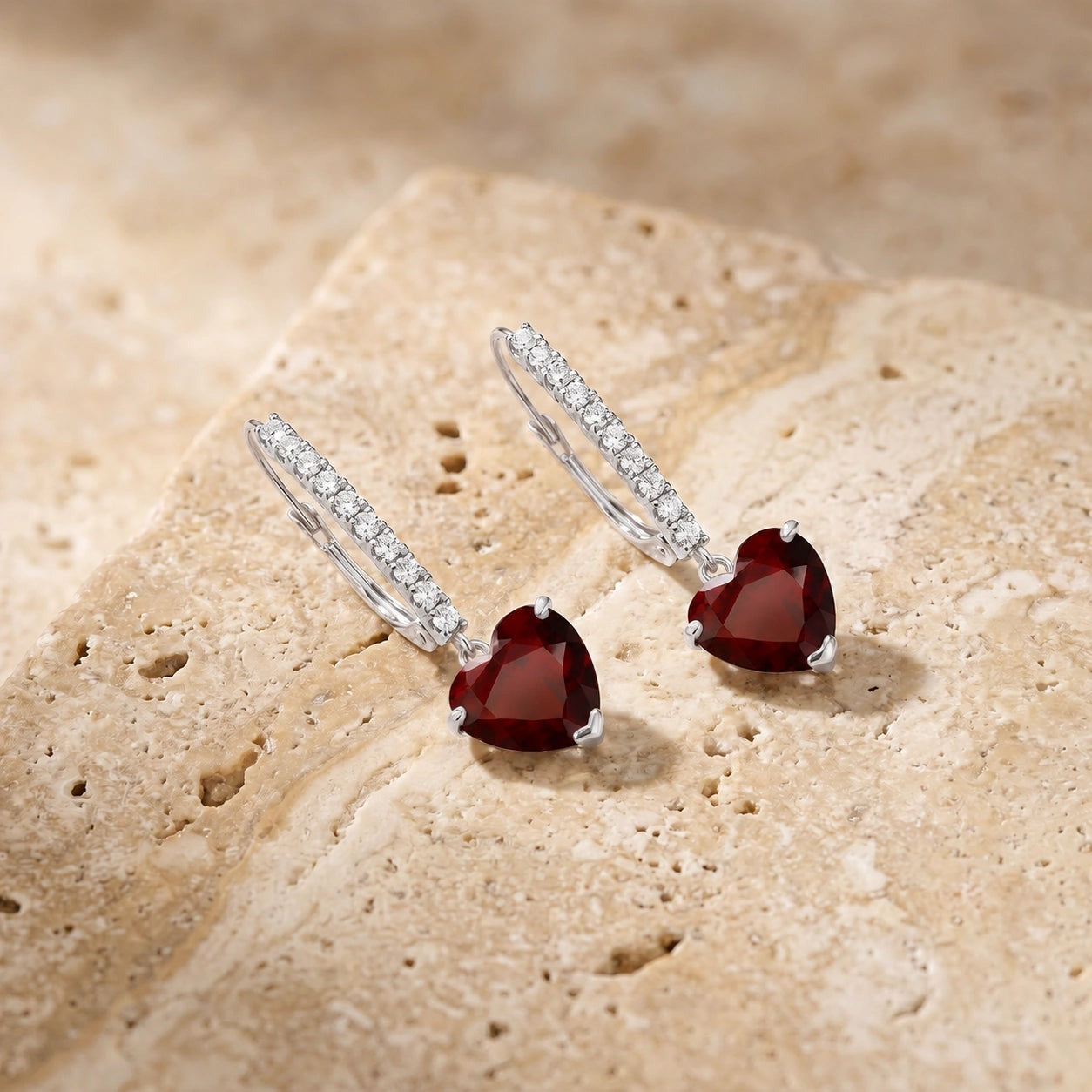 White Gold Grace Drop Earrings Garnet 10K — Luna