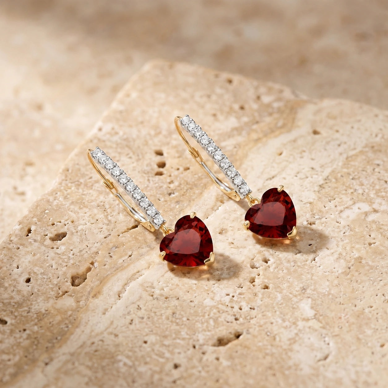 Yellow Gold Grace Drop Earrings Garnet 10K — Luna