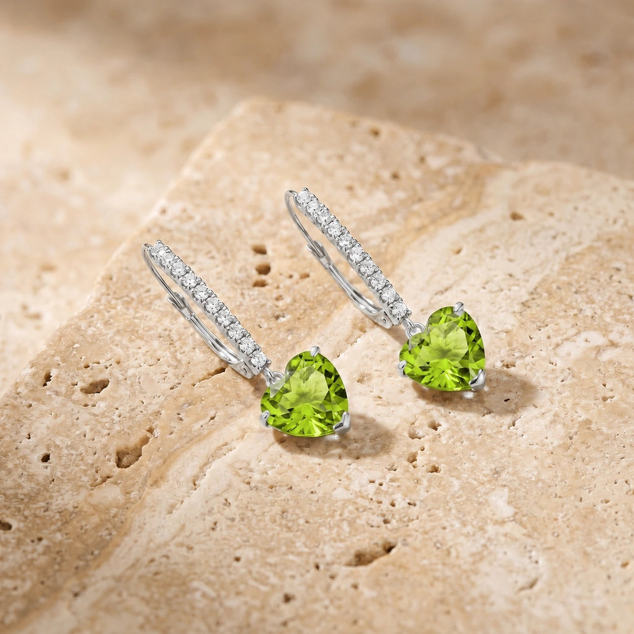 White Gold Grace Drop Earrings Peridot 10K — Luna