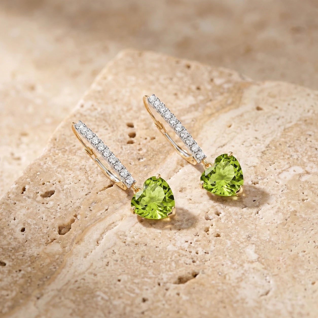 Yellow Gold Grace Drop Earrings Peridot 10K — Luna