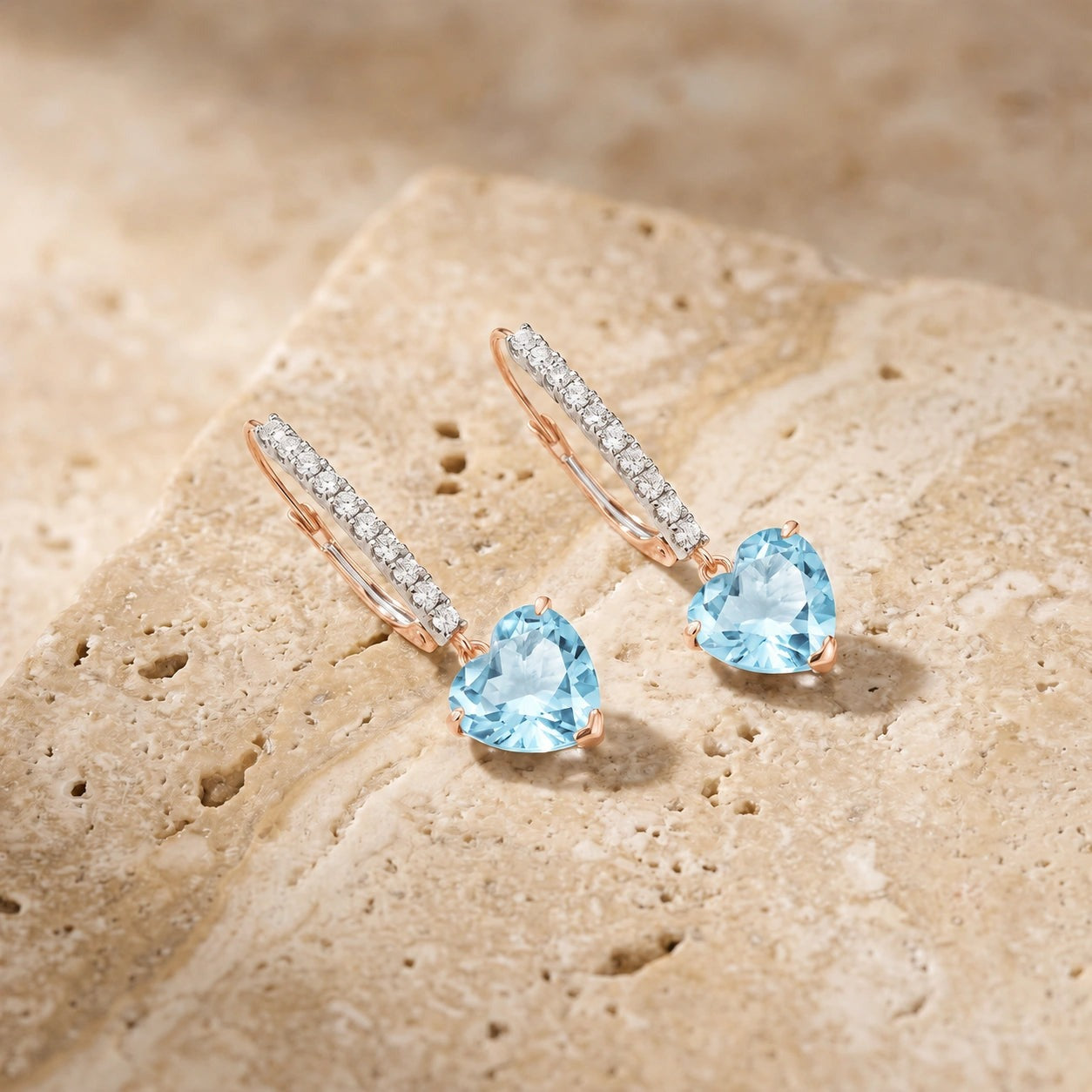 Rose Gold Grace Drop Earrings Aquamarine 10K — Luna