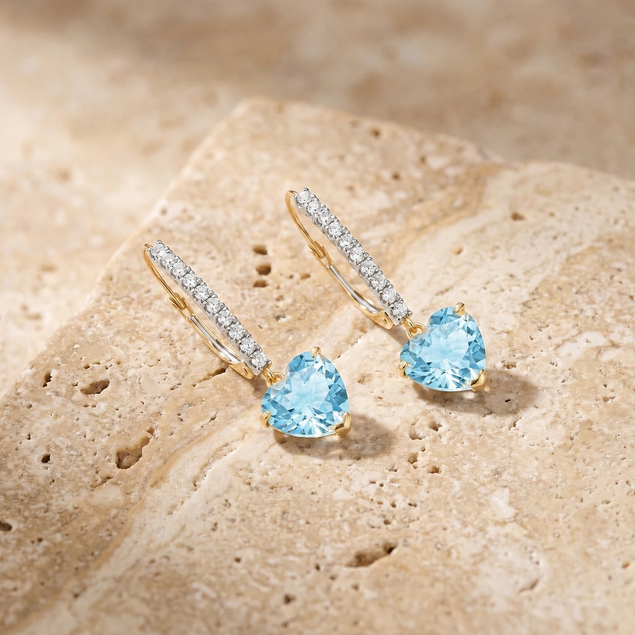 Yellow Gold Grace Drop Earrings Aquamarine 10K — Luna