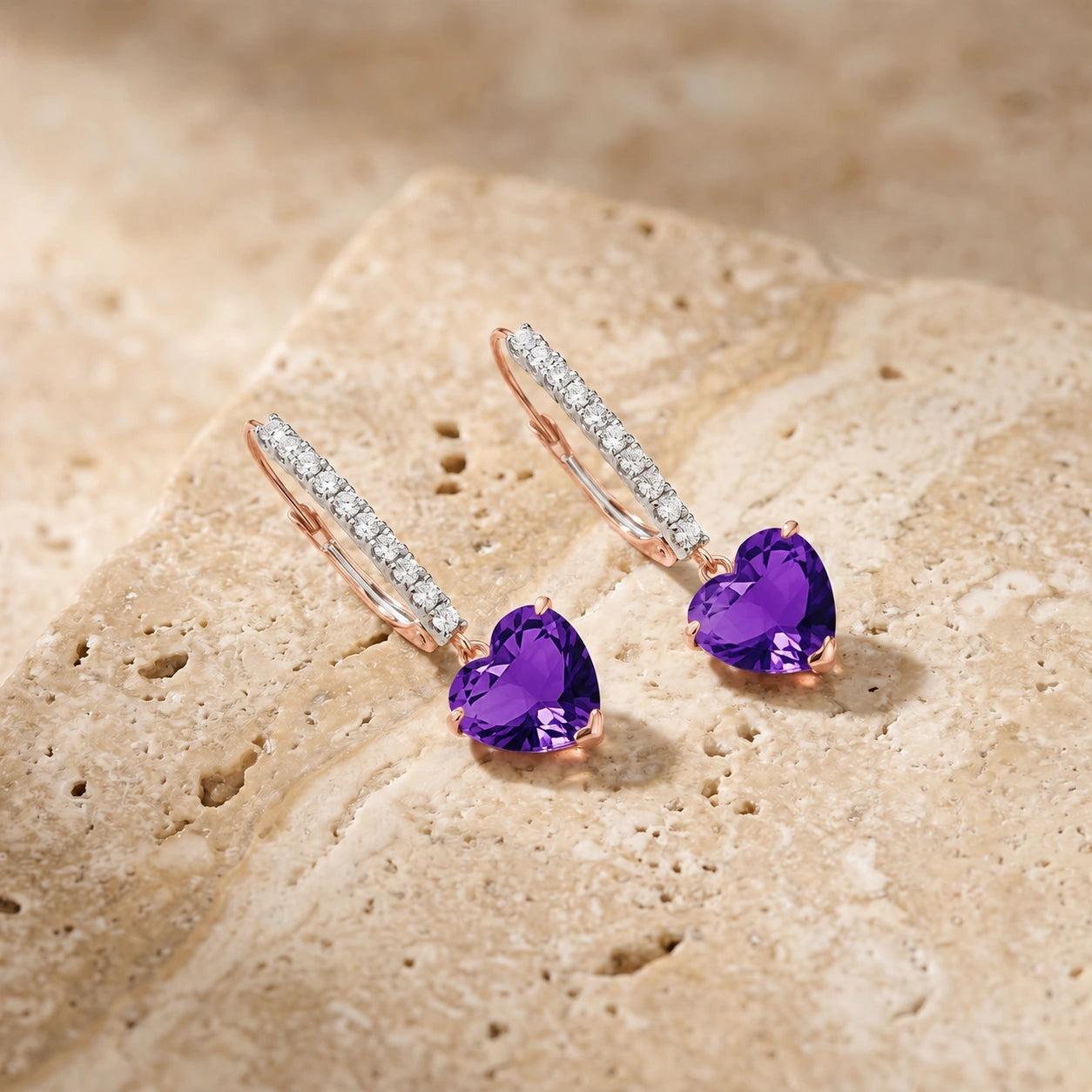 Rose Gold Grace Drop Earrings Amethyst 10K — Luna