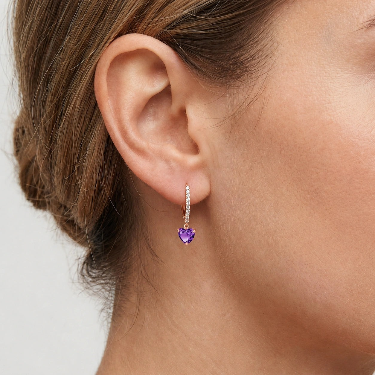 Rose Gold Grace Drop Earrings Amethyst 10K — Luna