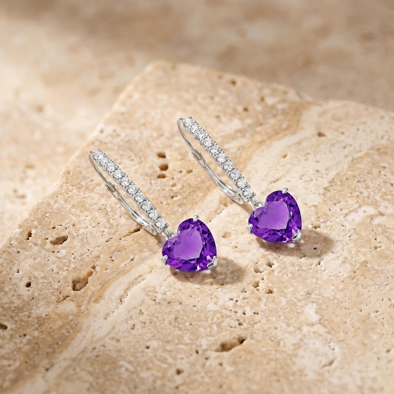 White Gold Grace Drop Earrings Amethyst 10K — Luna